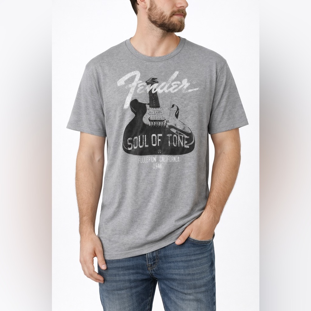 Fender Soul of Tone Guitar Graphic Band Tee Gray Vintage Retro Style Men’s XXL - Picture 10 of 10